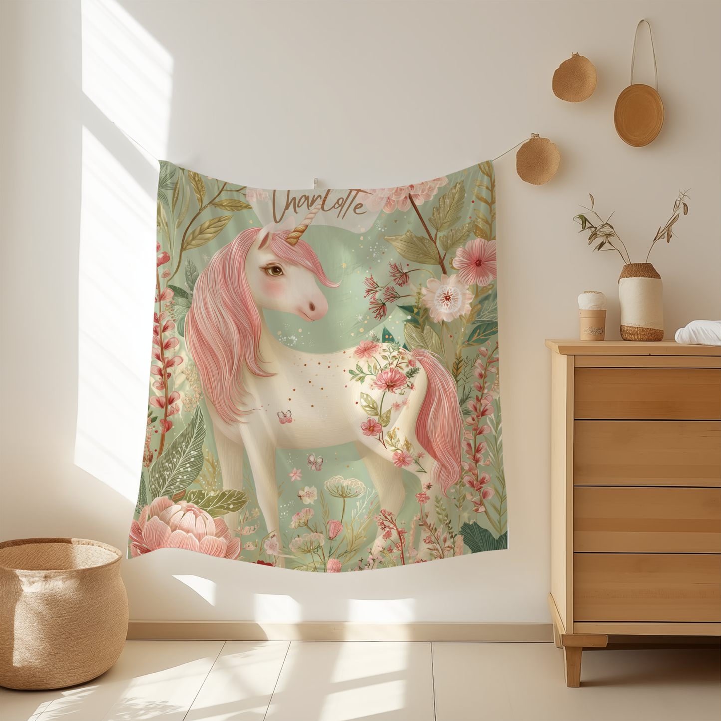 Personalized Unicorn Baby Blanket – Blush Floral Garden Design