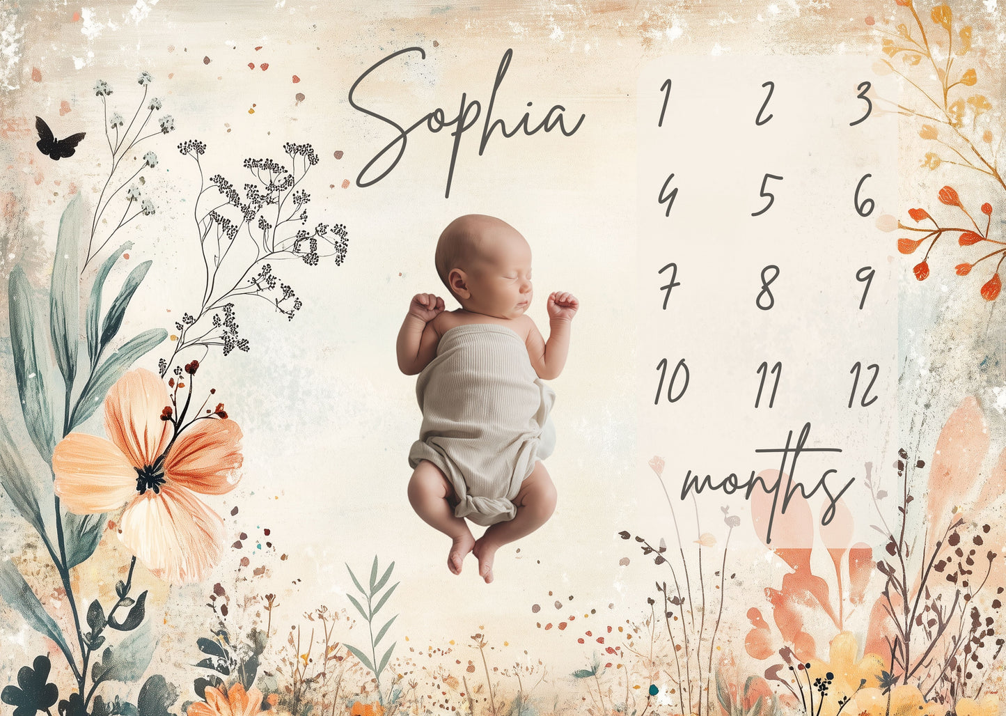 Personalized Milestone Blanket – Boho Floral