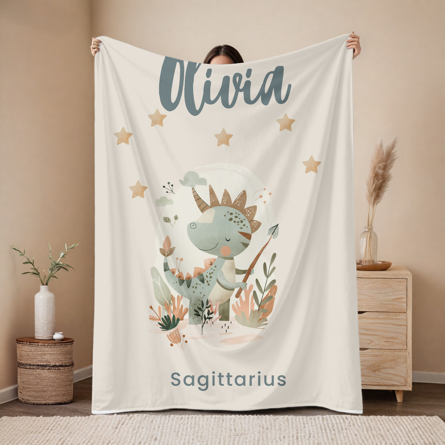 Personalized Sagittarius zodiac baby blanket with custom name, astrology baby gift for newborn