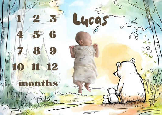 Personalized Milestone Blanket – Bear Family