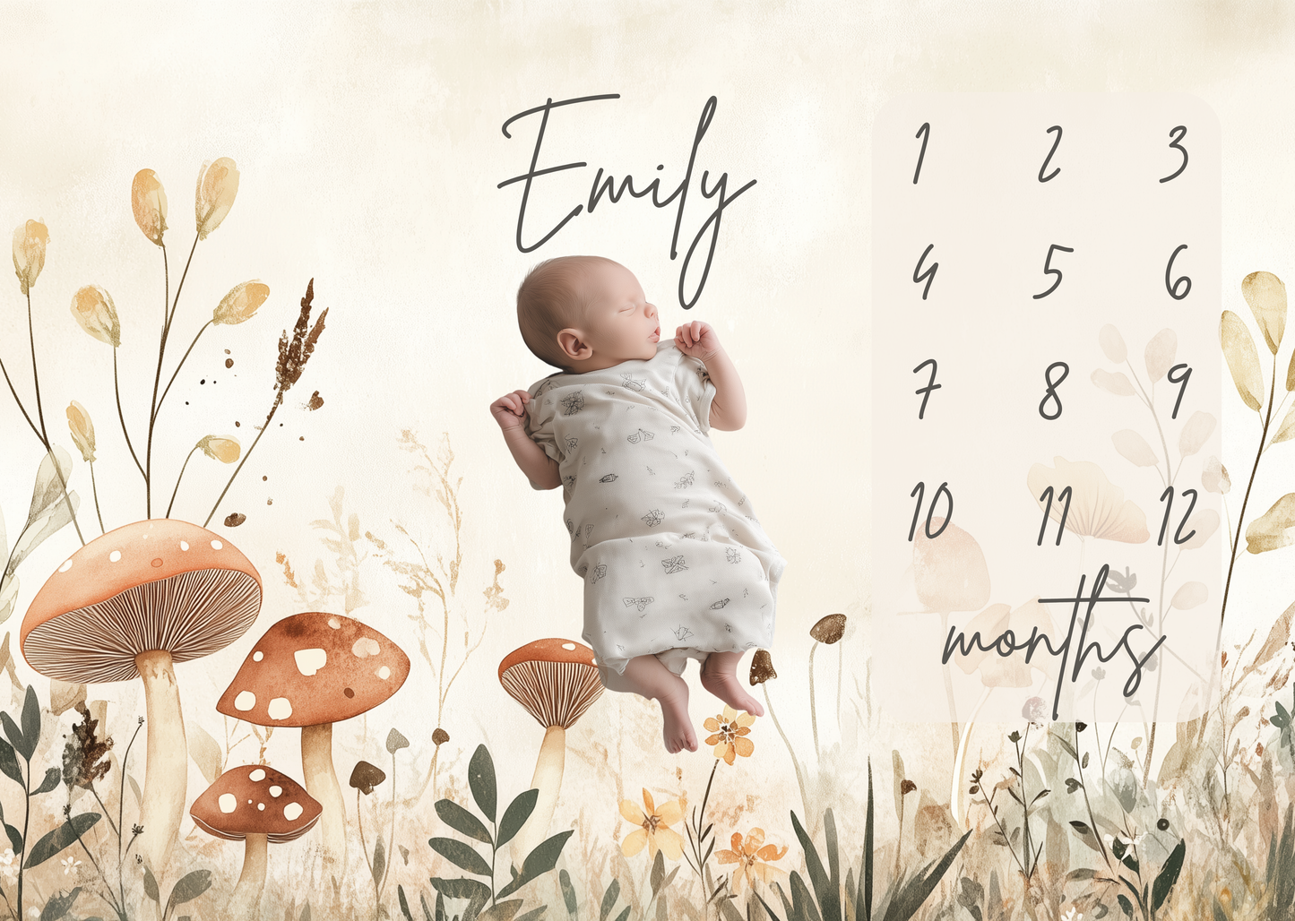 Personalized Milestone Blanket – Boho Mushrooms