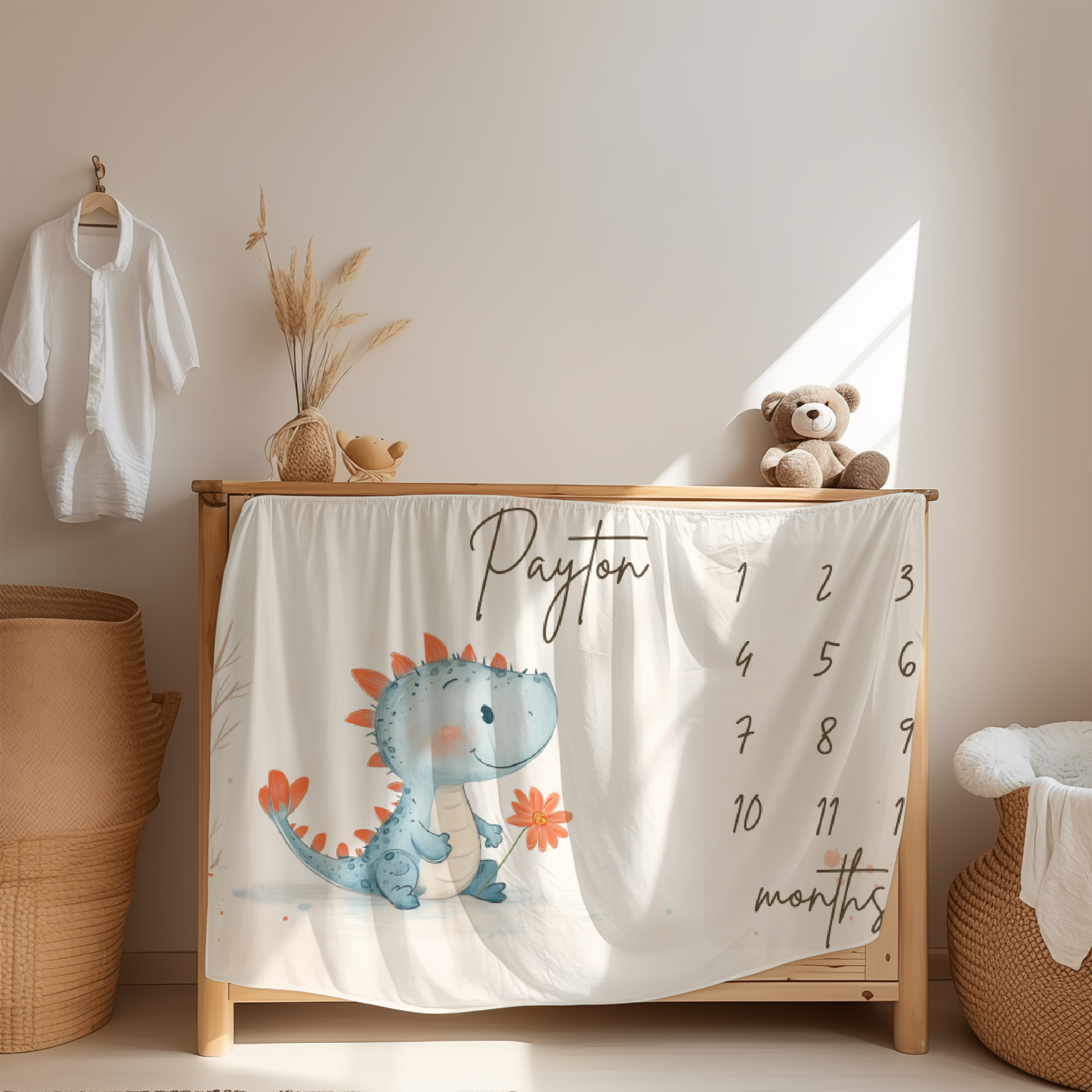 Personalized Milestone Blanket - Dino Friends